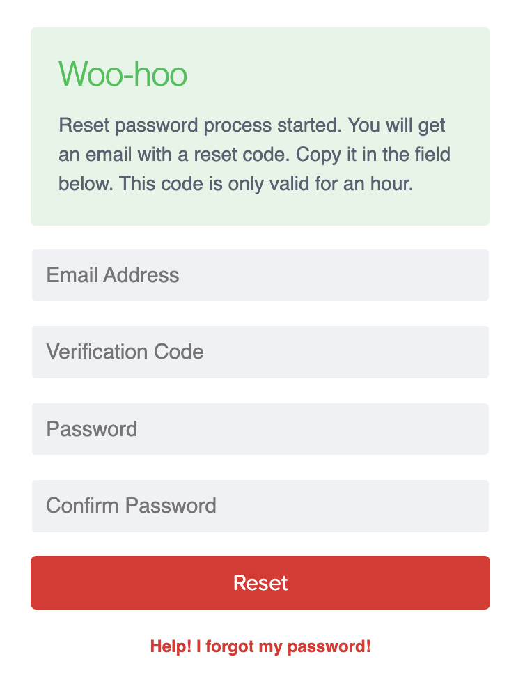 New password reset process